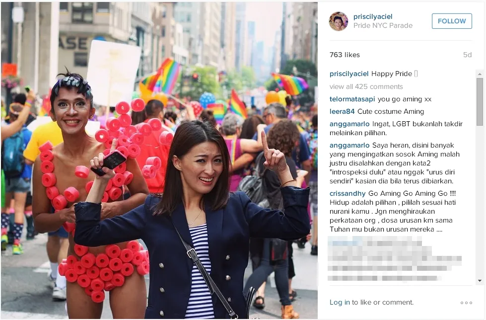 Keikutsertaan Aming dalam parade gay di New York membuat banyak yang bertanya-tanya orientasi seksualnya. ©instagram priscilyaciel