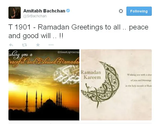 Ini dia sapaan Amitabh Bachchan untuk umat muslim @twitter.com/SrBachchan