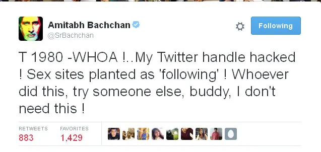 Ini dia kicauan bernada amarah Amitabh Bachchan pada hacker © Twitter.com/SrBachchan