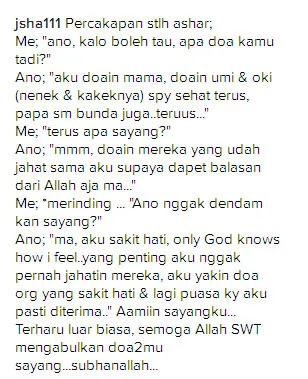 Curhatan Ano bikin Jane terharu © Instagram.com/jsha111