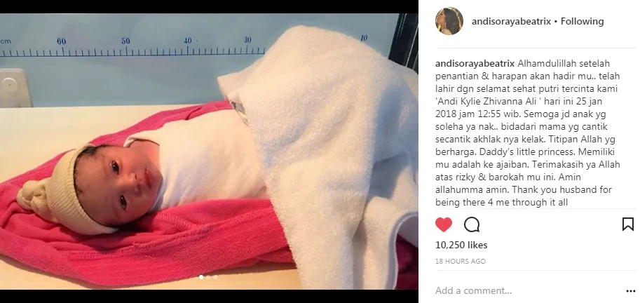 Andi melahirkan anak ketiganya di Jakarta ©instagram/andisorayabeatrix
