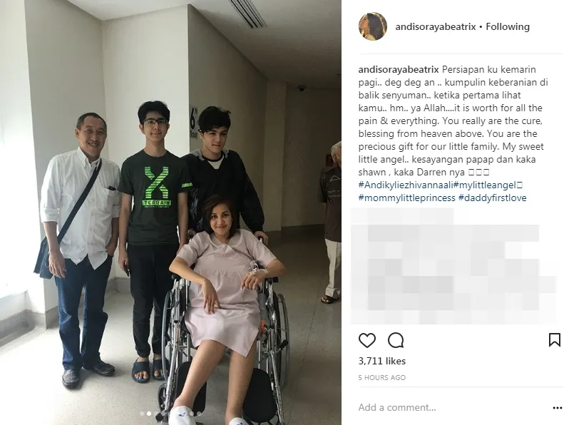 Andi ditemani tiga pria kesayangannya sebelum melahirkan ©instagram/andisorayabeatrix