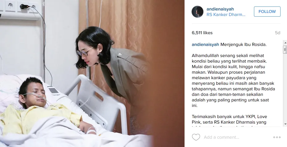 Andien ketika menjenguk Ibu Rosidah di RS © Instagram/andienaisyah