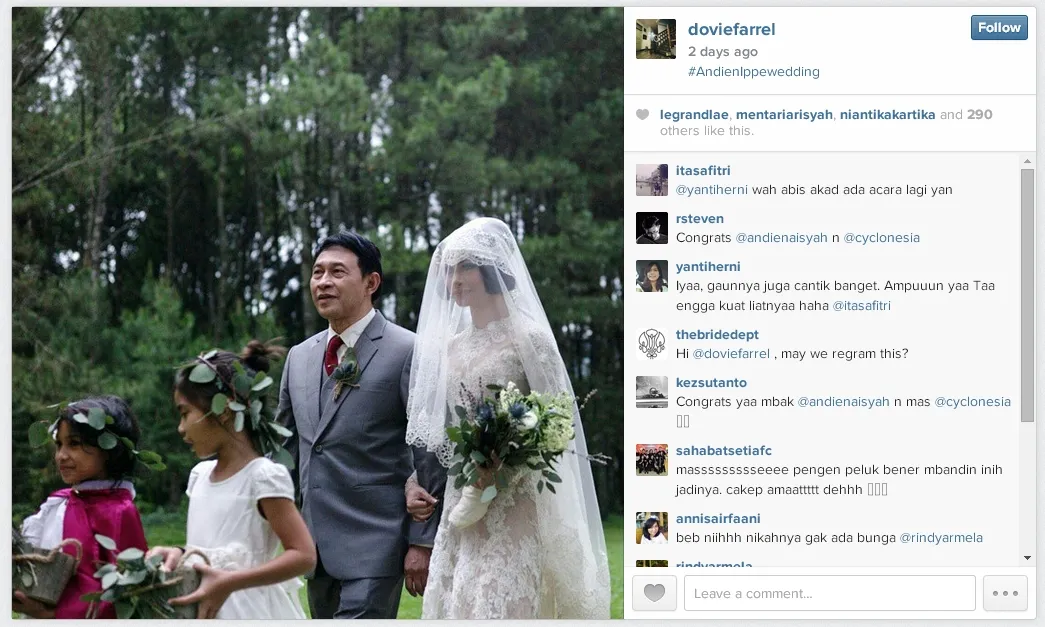 Foto indah pernikahan Andien di instagram manajernya Dovie Farrell. ©instagram.com/doviefarrel