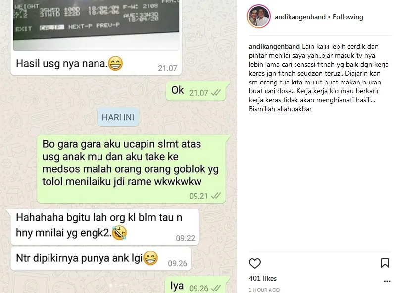 Andika beri penjelasan soal hasil USG yang ia posting beberapa waktu lalu ©instagram/andikangenband