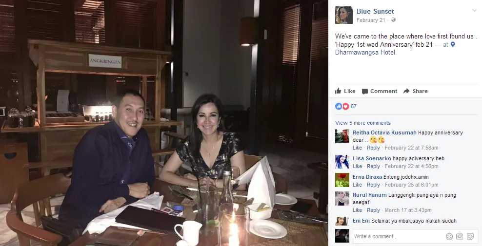 Andi rayakan wed anniversary? © Facebook/Blue Sunset