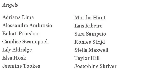 List Angel yang ikut VSFS 2017 tahun ini © Vogue
