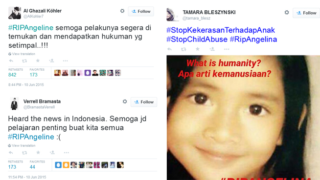 Seleb Indonesia mengutuk pembunuh Angeline. @twitter