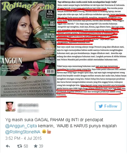 Anggun bicara tentang haters di majalah Rolling Stones ID / © Twitter