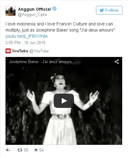 Anggun cinta pada Indonesia dan Prancis / © Twitter