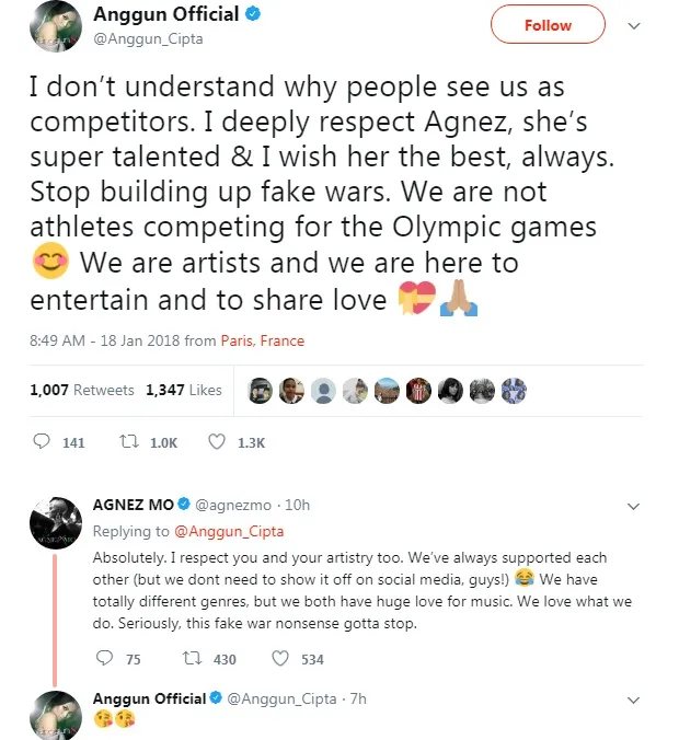 Interaksi Anggun dan Agnez © twitter.com