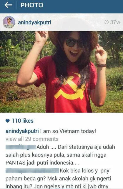 Foto kontroversial Anin beserta beberapa komen hujatan dari netizen / © Instagram