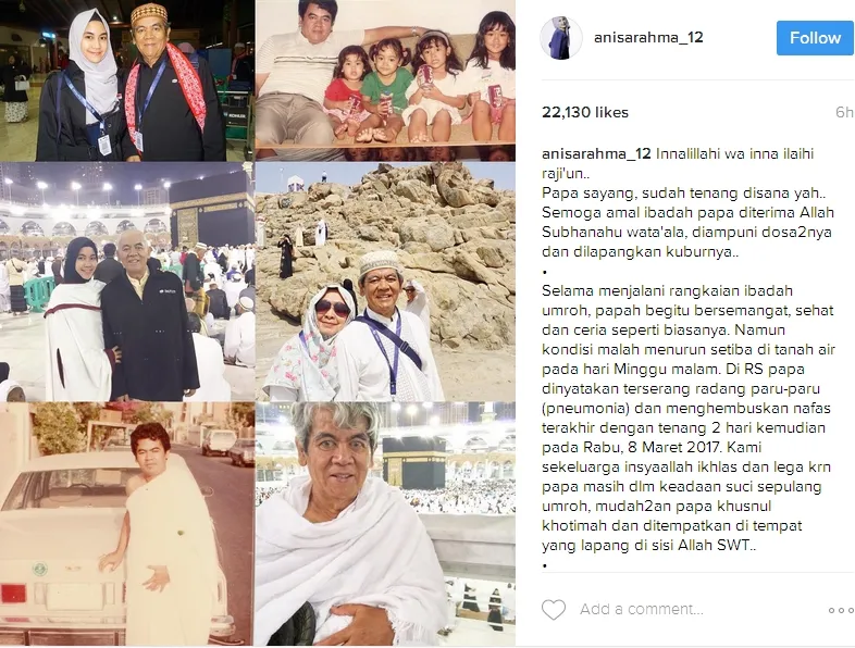 Anisa Rahma berbagi kisah kepergian ayahnya ©instagram