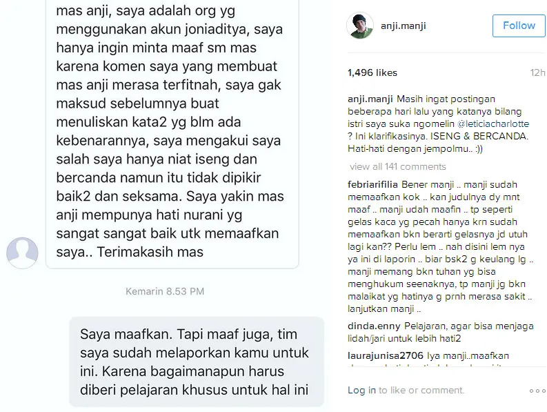 Anji bikin haters-nya minta maaf langsung © Instagram.com/anji.manji