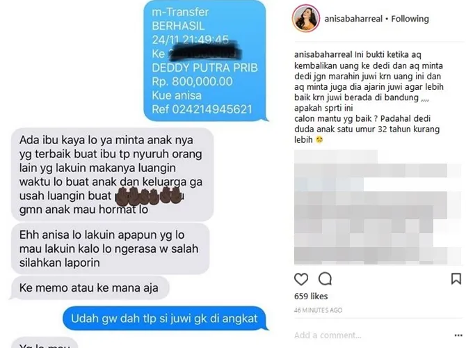 Isi chat yang diunggah Annisa Bahar. © Instagram/anisabaharreal