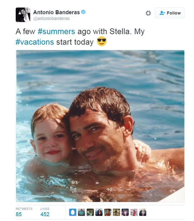 Antonio Banderas dan Stella kecil © Twitter.com/antoniobanderas
