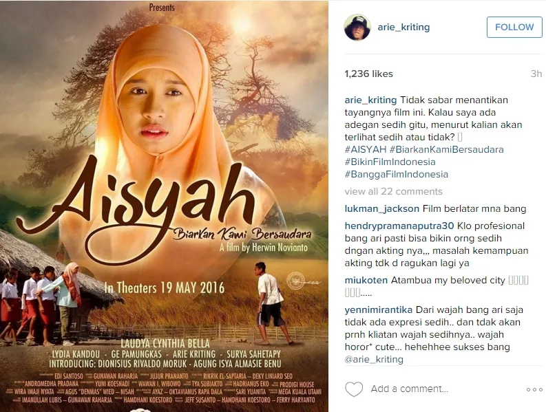 Arie Kriting curhat diminta berperan sedih dalam film. ©instagram.com/arie_kriting