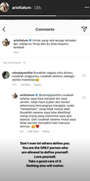 Jawaban Ariel buat netizen ©instagram/arieltatum