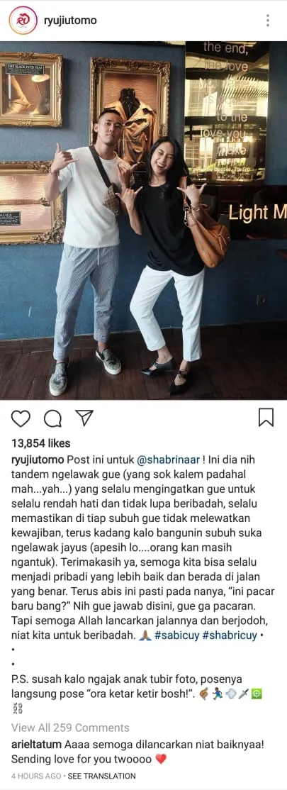 Ariel ikut bahagia dengan pilihan Ryuji ©instagram/ryujiutomo