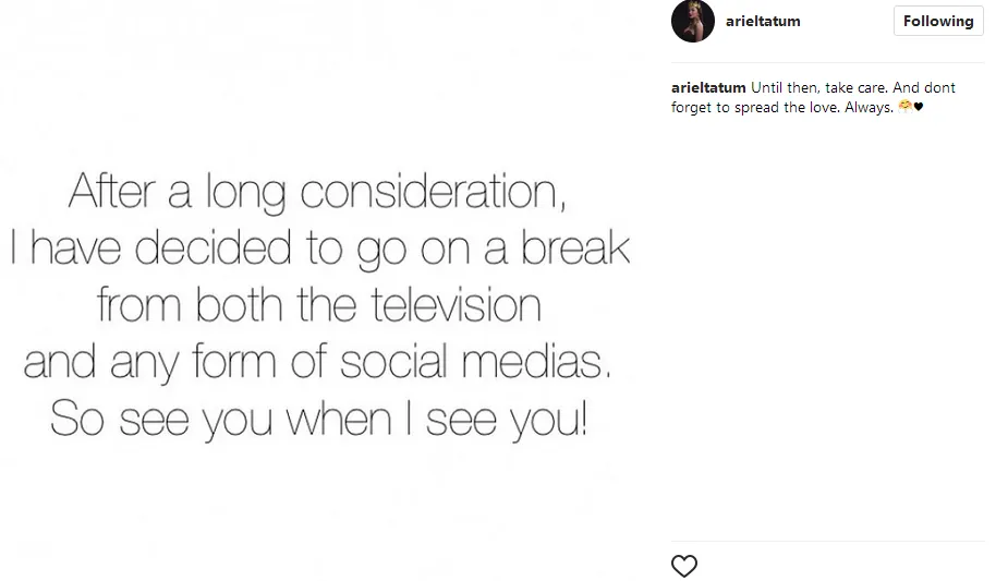 Ariel putuskan stop dari dunia hiburan dan main media sosial © Instagram/arieltatum