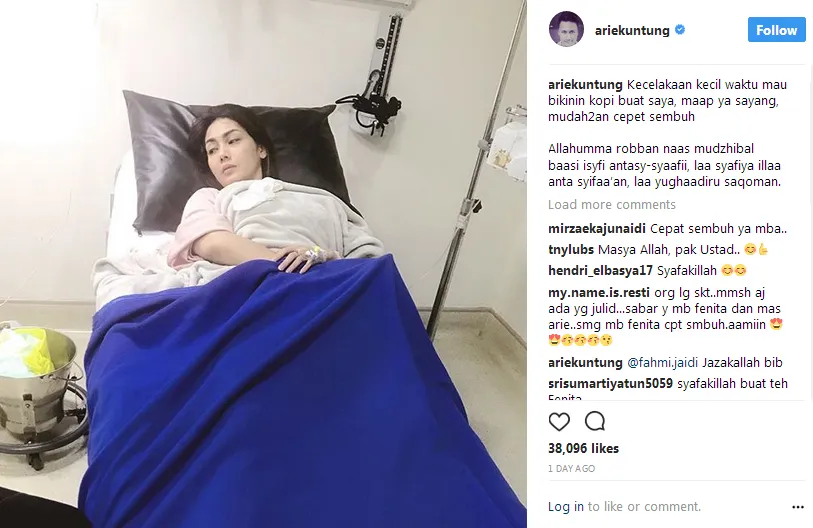 Fenita jalani perawatan di RS © Instagram/ariekuntung
