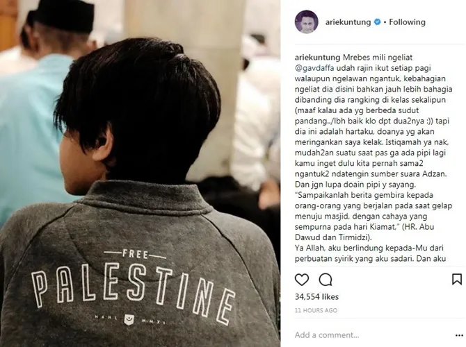 Unggahan Arie Untung tentang putranya. © Instagram/ariekuntung