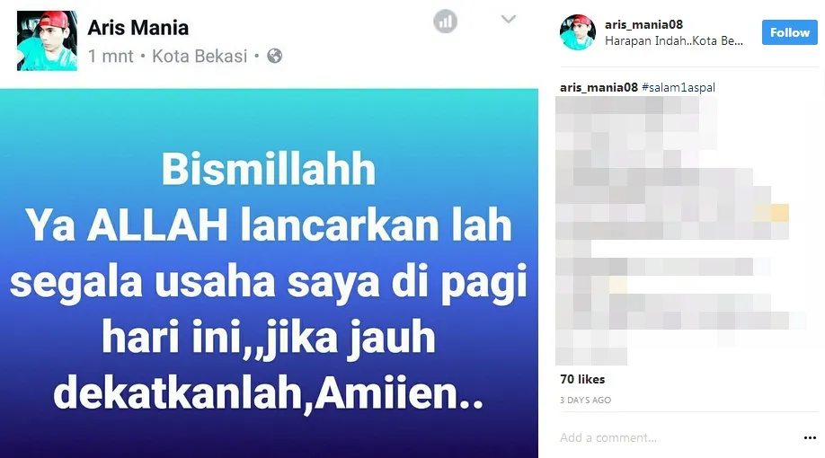 Status terakhir Aris Idol sebelum menghilang ©instagram/aris_mania08