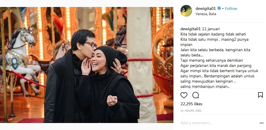 Pamer foto mesra, Dewi Gita tulis kalimat manis untuk sang suami. Credit: via instagram.com/dewigita01