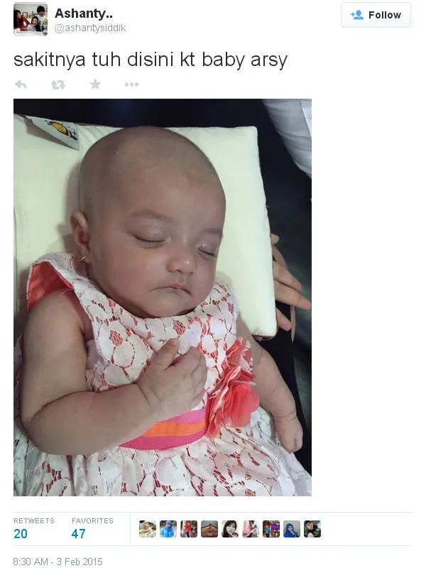 Baby Arsy Sakitnya Tuh di Sini. ©twitter/ashantysiddik