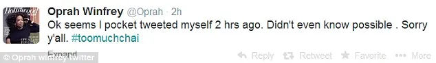 Setelah 2 jam dan menyadari kesalahannya, Oprah meminta maaf pada followernya @dailymail.co.uk