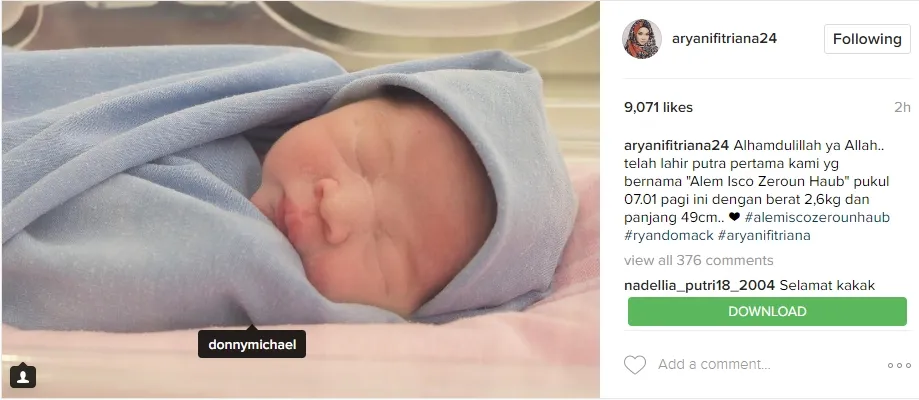 Aryani Fitriana lahirkan anak laki-laki. © instagram.com/aryanifitriana24