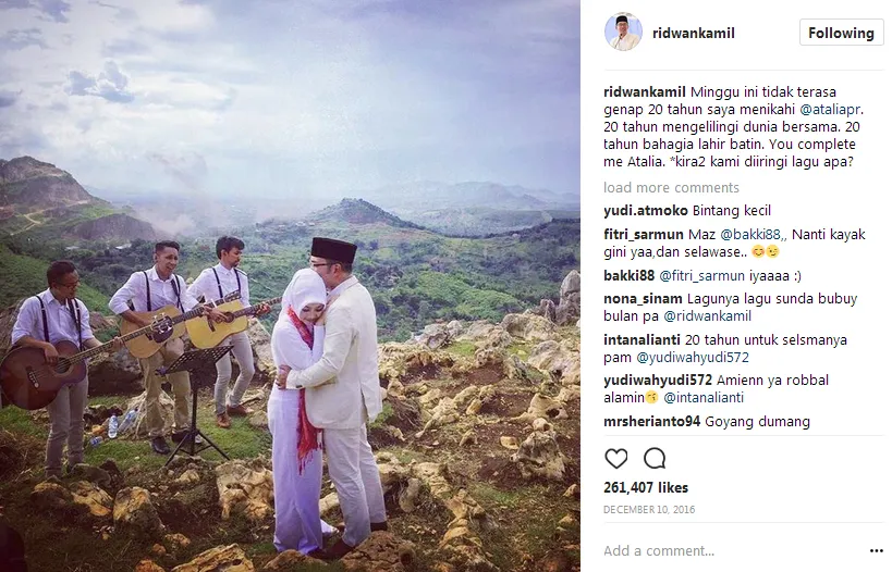 20 tahun lebih menikah, Kang Emil tepati Janjinya untuk ajak Atalia keliling dunia © Instagram/ridwankamil