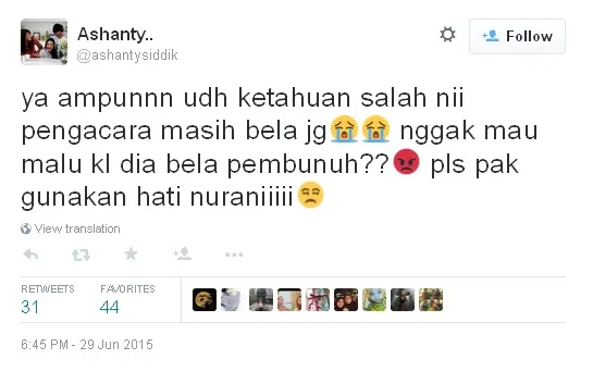 Kicauan Ashanty soal pengacara pembela Margriet © twitter/ashantysiddik