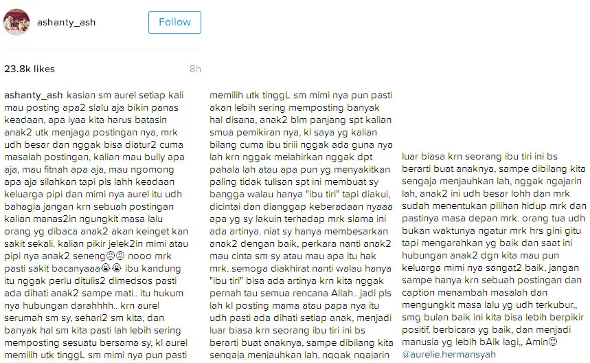 Ashanty beri pembelaan buat Aurel © Instagram.com/ashanty_ash