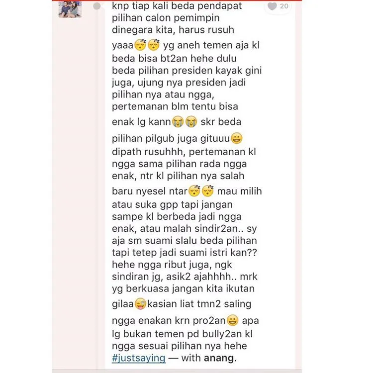 Curhatan Ashanty tentang perbedaan pendapat Pilgub © Instagram/ashanty_ash