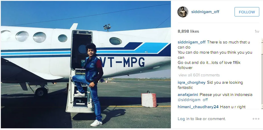 Siapa yang mau terbang bareng Siddharth nih? © Instagram.com/siddnigam_off