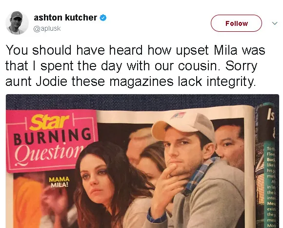 Ashton buka suara soal rumor perselingkuhannya © Twitter.com/aplusk