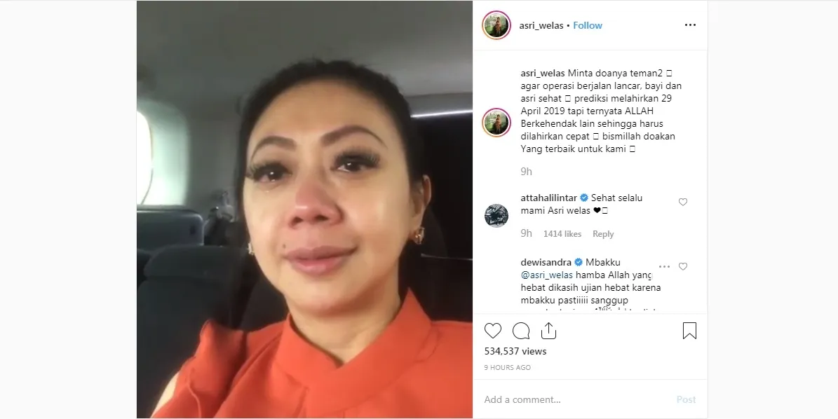 Unggahan Asri Welas di Instagram pribadinya (Instagram)