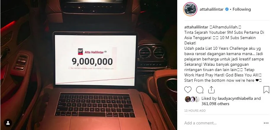 instagram.com/attahalilintar (20/01/2019)