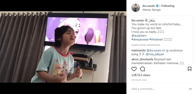 Aksi si kecil Atreya menyanyikan lagu gambus. © Instagram.com/ikouwais