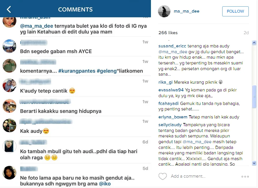 Audy Item dicibir karena bertubuh subur © Instagram/ma_ma_dee