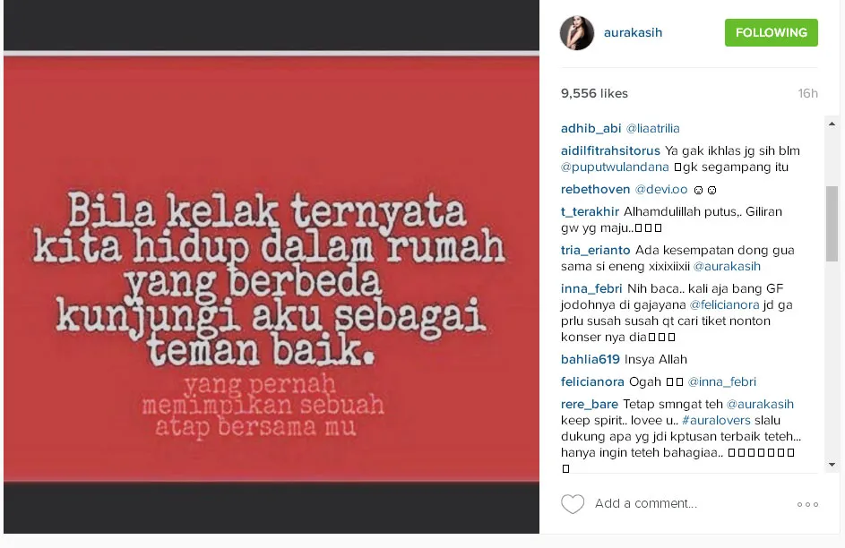 Aura Kasih yang mendadak curhat di Instagram soal mantan pacar. ©Instagram/aurakasih