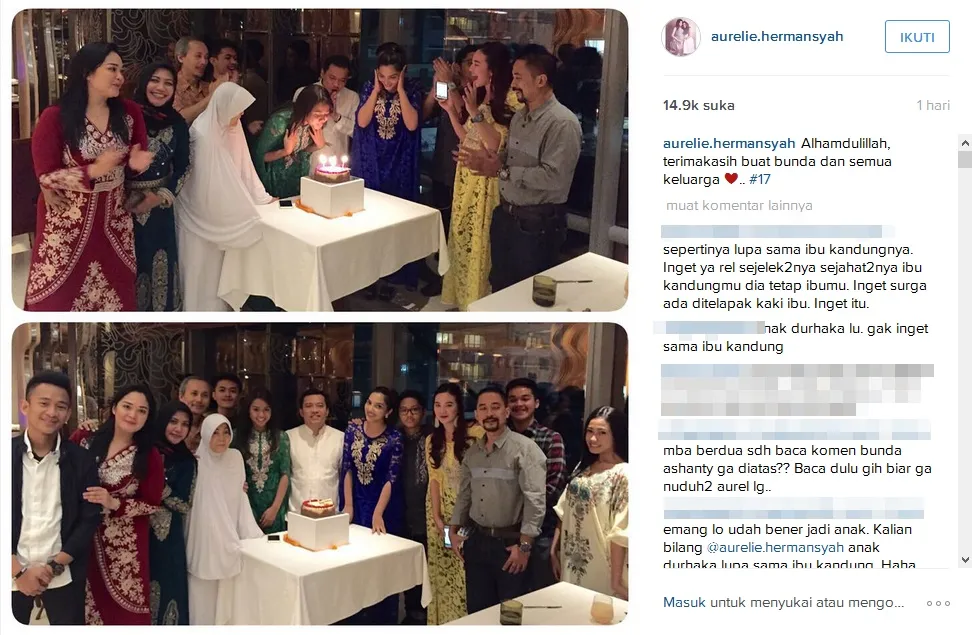 Aurel mengunggah foto sweet seventeen bersama Ashanty dan keluarga. / © Aurel Official Instagram