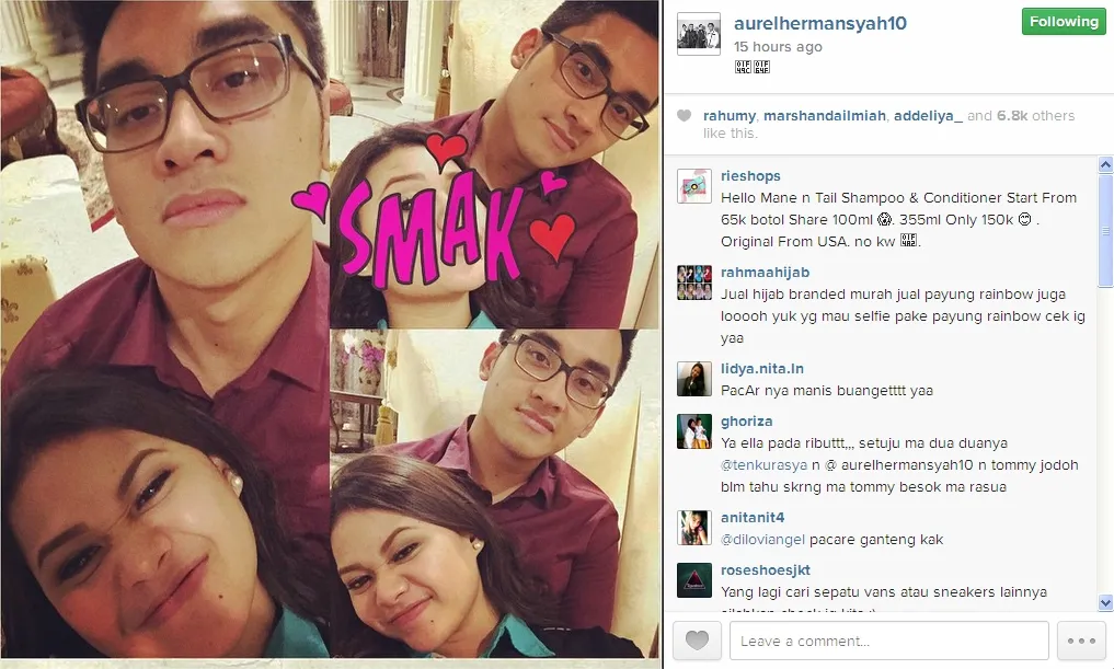 Inilah gaya mesra Aurel saat manja dengan sang pacar. / Aurel Official Instagram