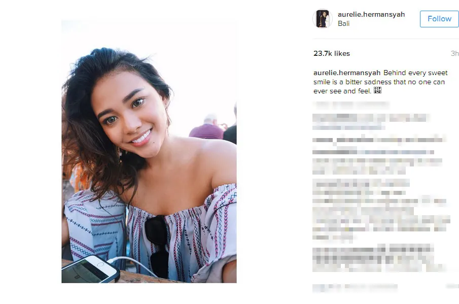 Aurel sedang galau? © Instagram.com/aurelie.hermansyah