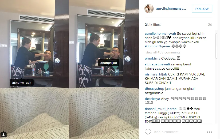 Aurel tak kuasa melihat kedekatan Ashanty dan Anang © Instagram/aurelie.hermansyah