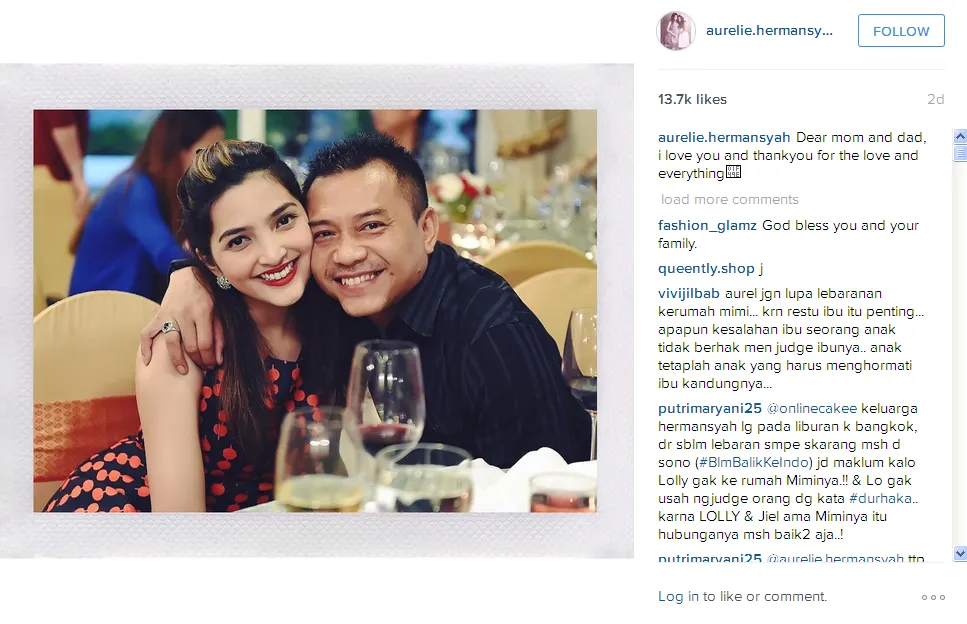 Ungkapan cinta Aurel untuk Ashanty dan Anang / © Instagram