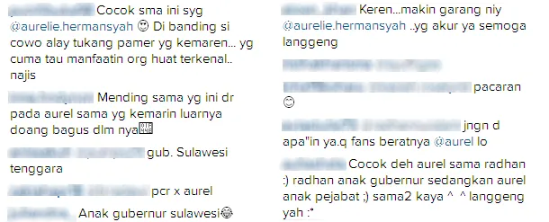 Komentar netizen mengenai hubungan Aurel dan Radhan © Instagram/@radhannuralam