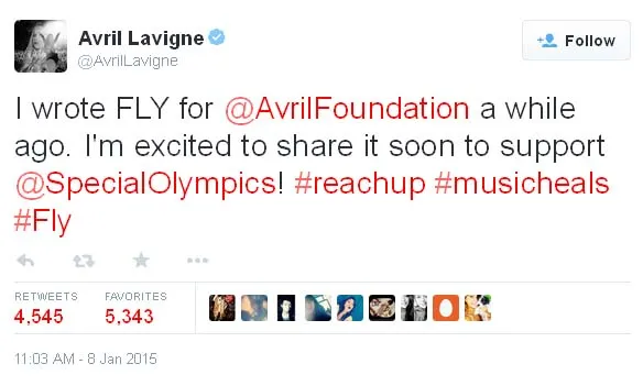 Dukungan Avril untuk Special Olympic World Games ©Twitter.com/AvrilLavigne