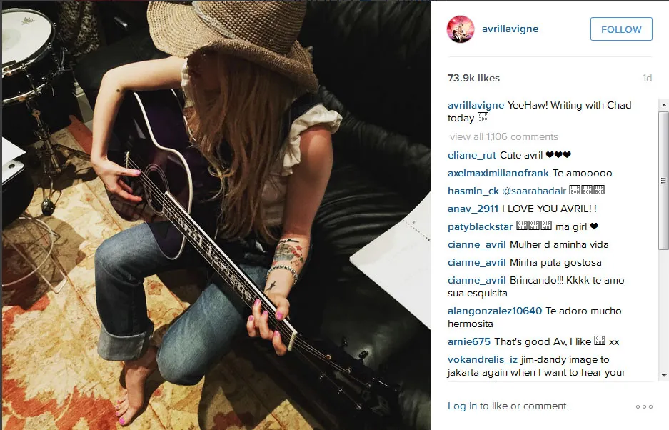 Avril senang bisa kerjasama bareng Chad © Instagram.com/AvrilLavigne